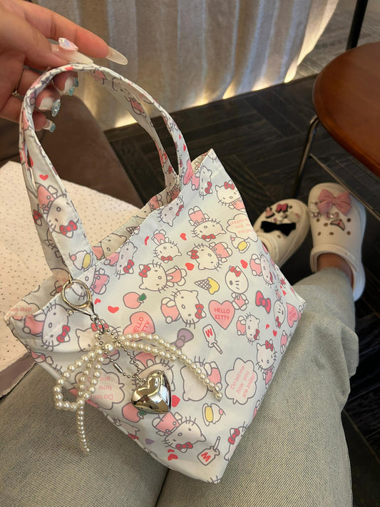 Kitty Cotton Tote Bag with Charm