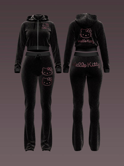 Kitty Rhinestone Velvet Tracksuit Set