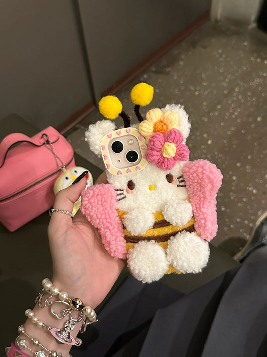 Bumblebee Fleece iPhone Case with Crochet Flowers