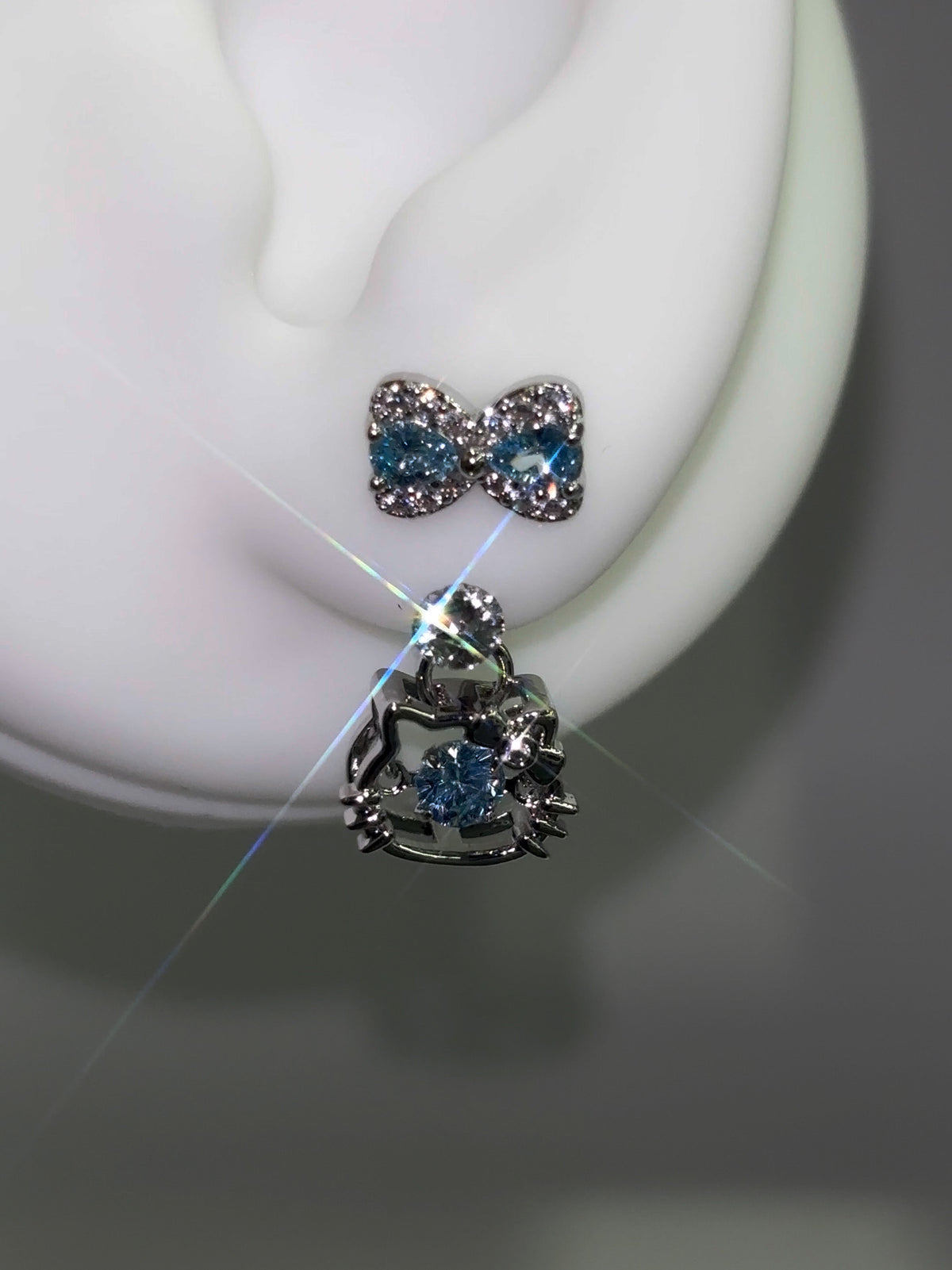 Stainless Steel Kitty Bow Drop Earrings