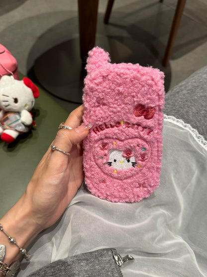 Kitty Retro Fleece Flip-Phone iPhone Case with Mirror