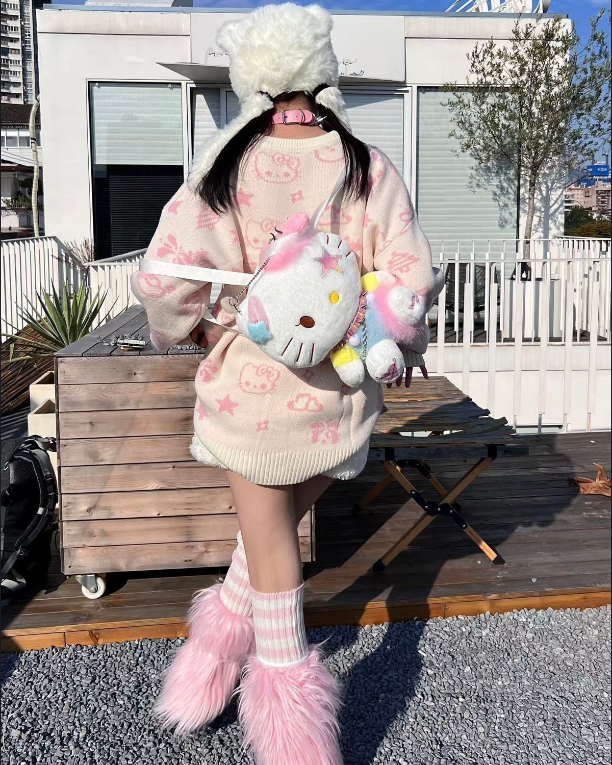 Pink Kawaii Punk Plush Backpack
