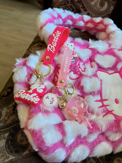 Pink Heart Furry Handbag