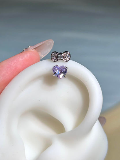 Kitty Bow Stainless Steel Helix Earrings