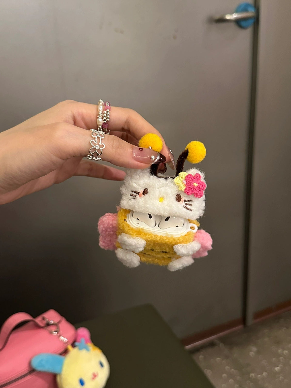 Bumblebee AirPods Case with Crochet Flowers