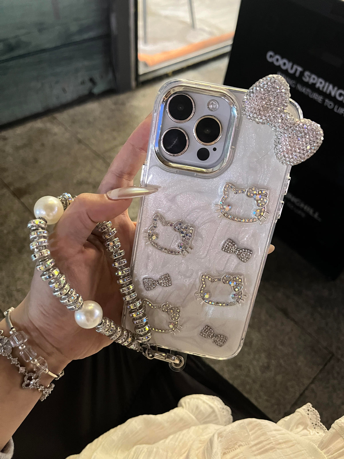 Kitty Rhinestone Charm iPhone Case with Holder