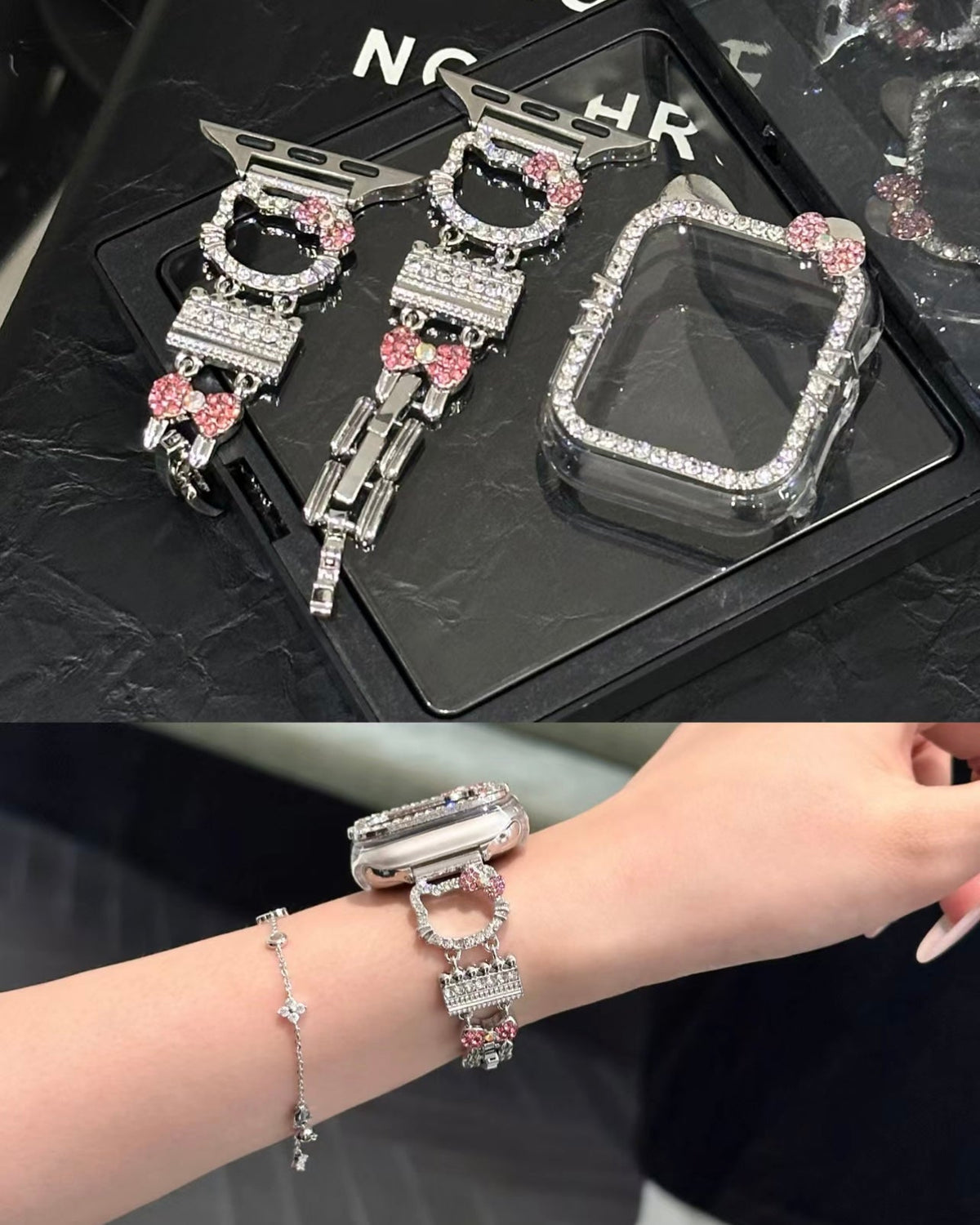 Kitty Sparkle Stainless Steel Apple Watch Band and Case