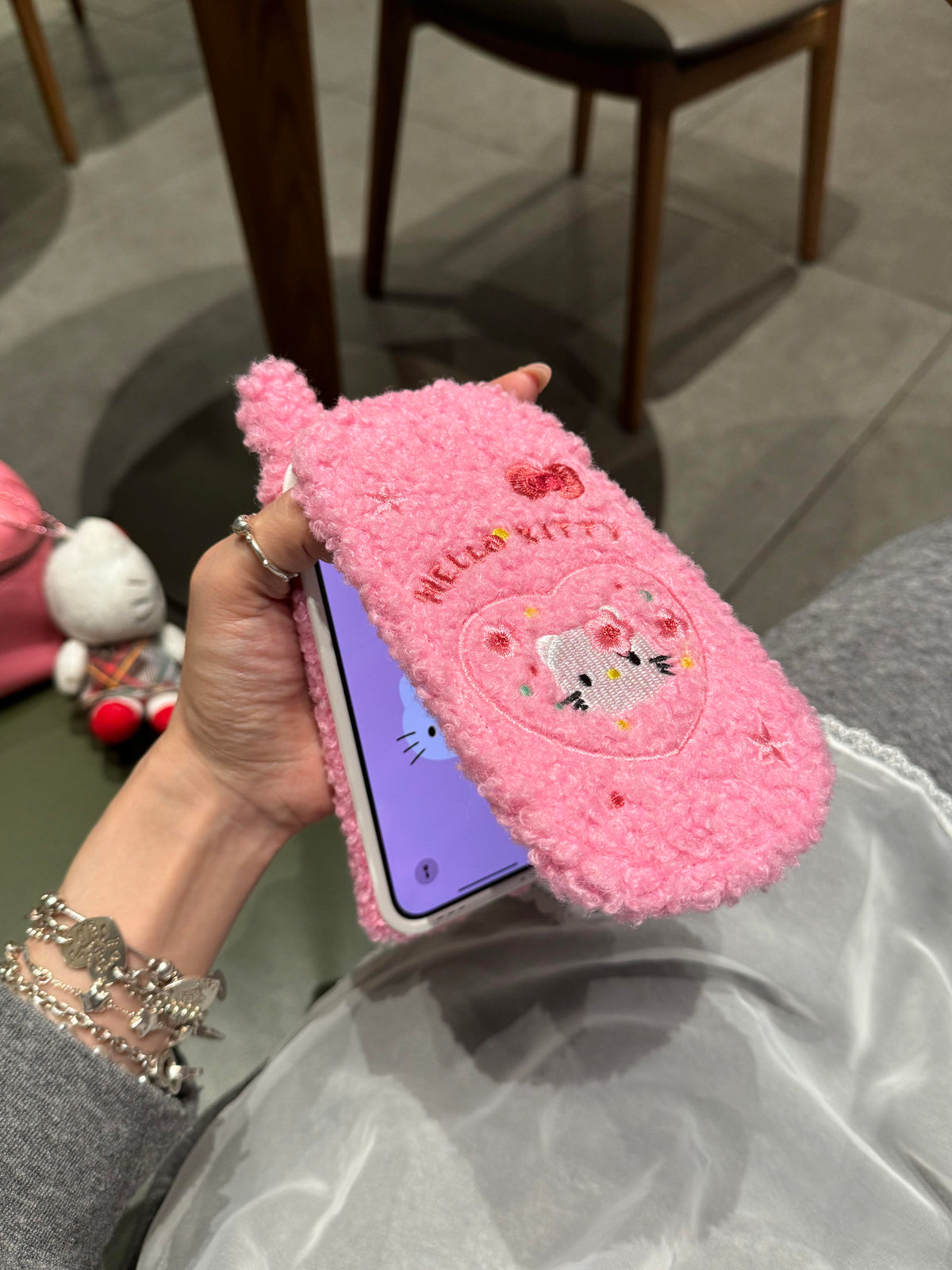 Kitty Retro Fleece Flip-Phone iPhone Case with Mirror