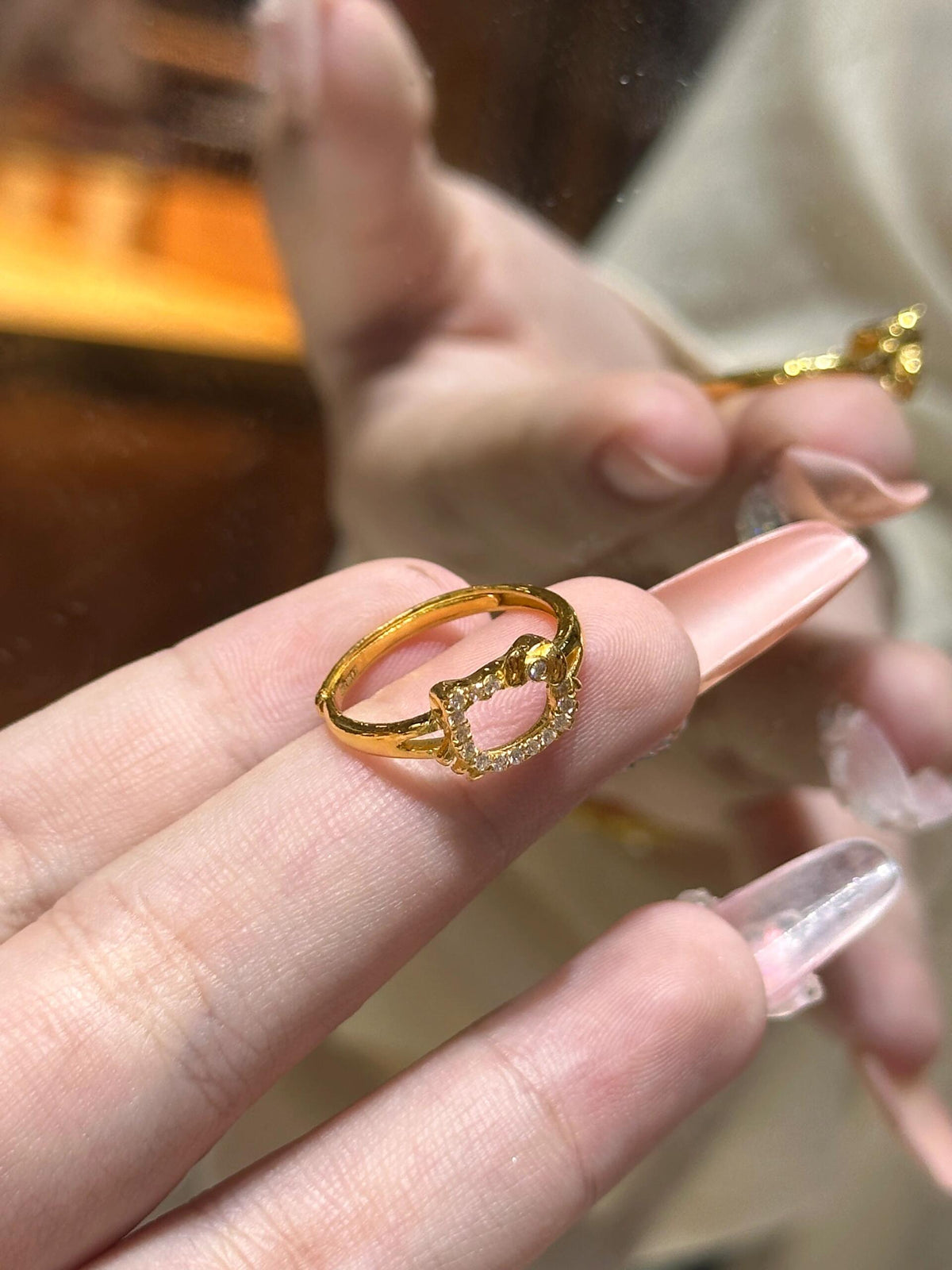 Gold-Tone Kitty Stainless Steel Adjustable Ring