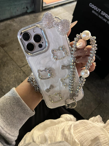 Kitty Rhinestone Charm iPhone Case with Holder