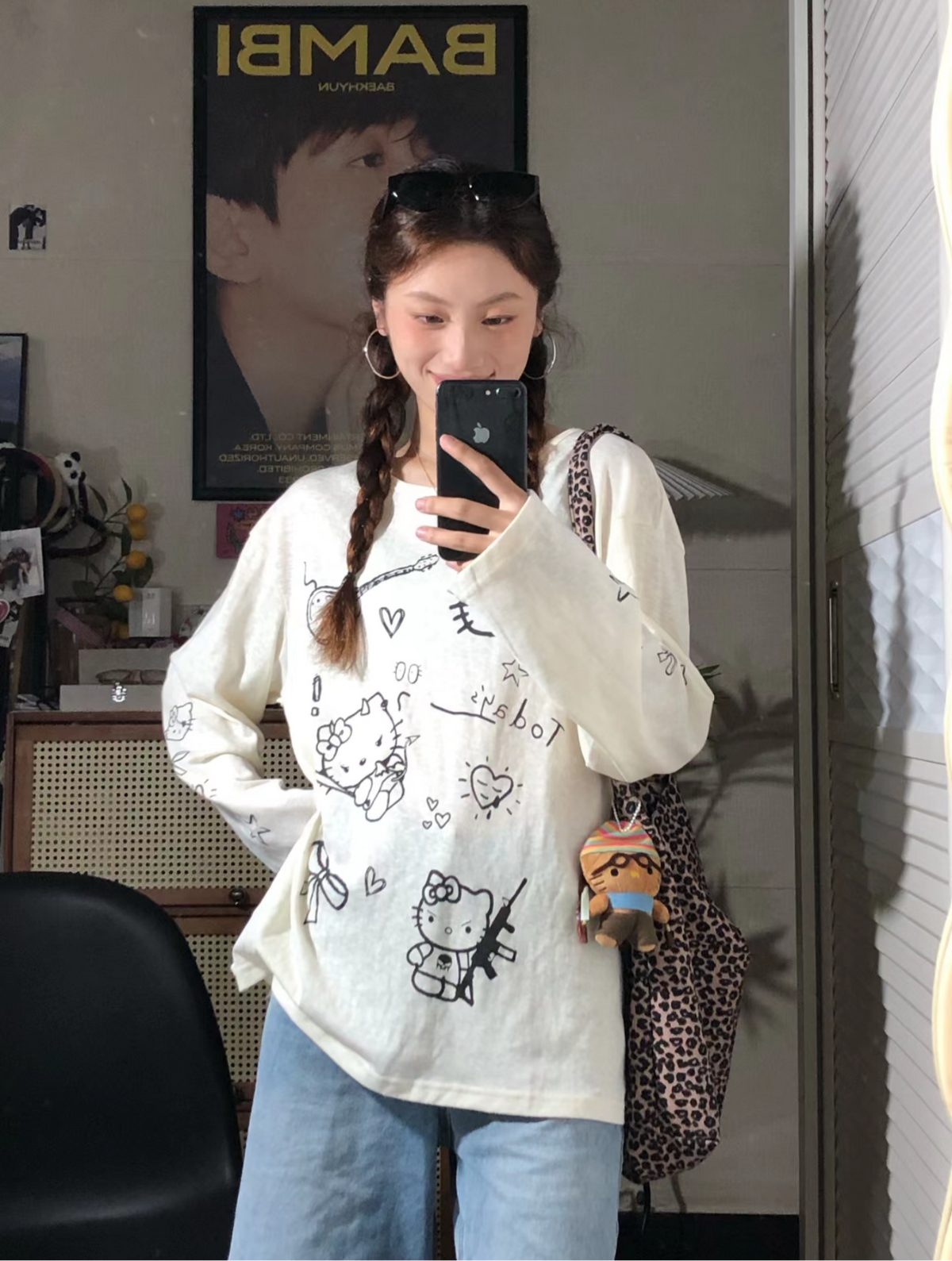 Kitty Y2K Graffiti Long-Sleeve Top