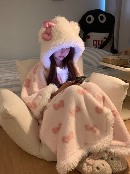 Hooded Kitty Fleece Blanket Sweater