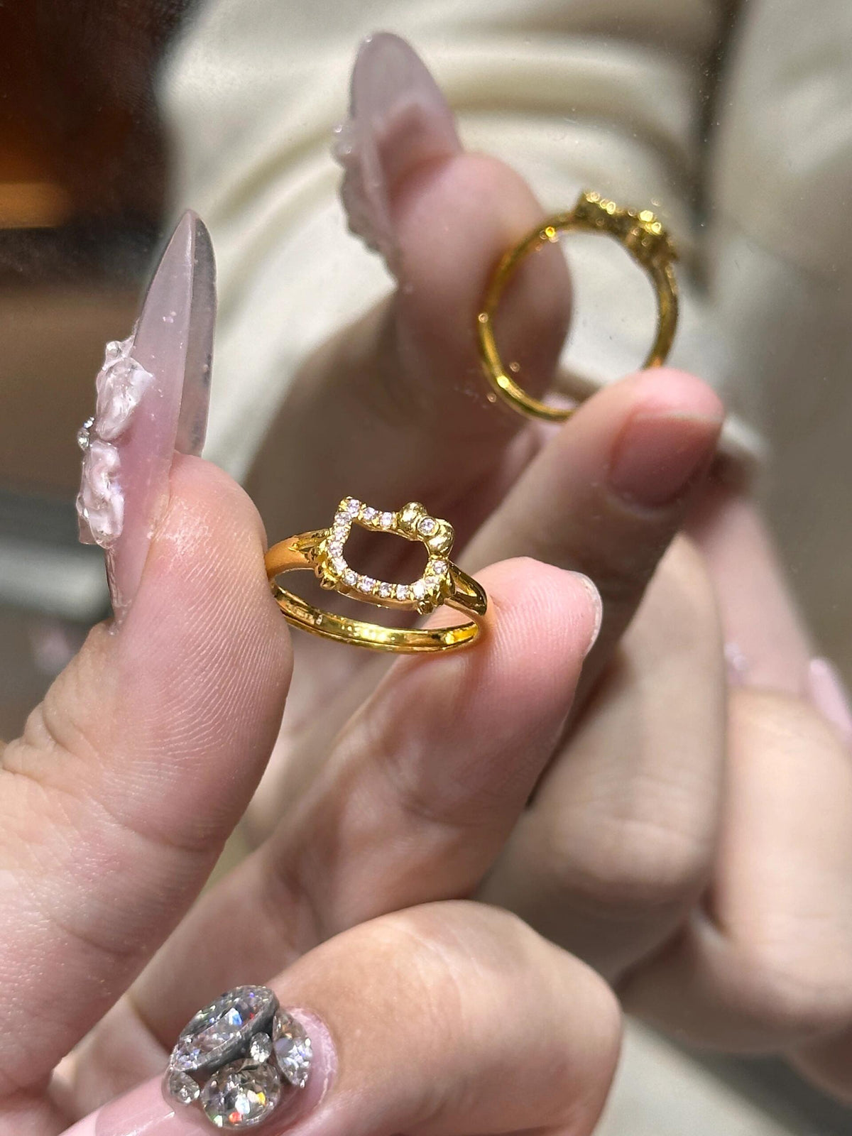 Gold-Tone Kitty Stainless Steel Adjustable Ring