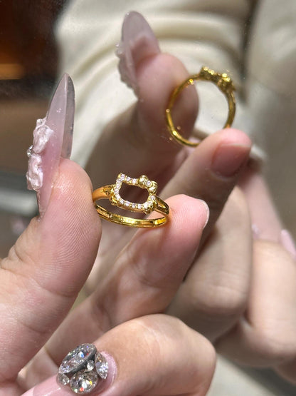 Gold-Tone Kitty Stainless Steel Adjustable Ring