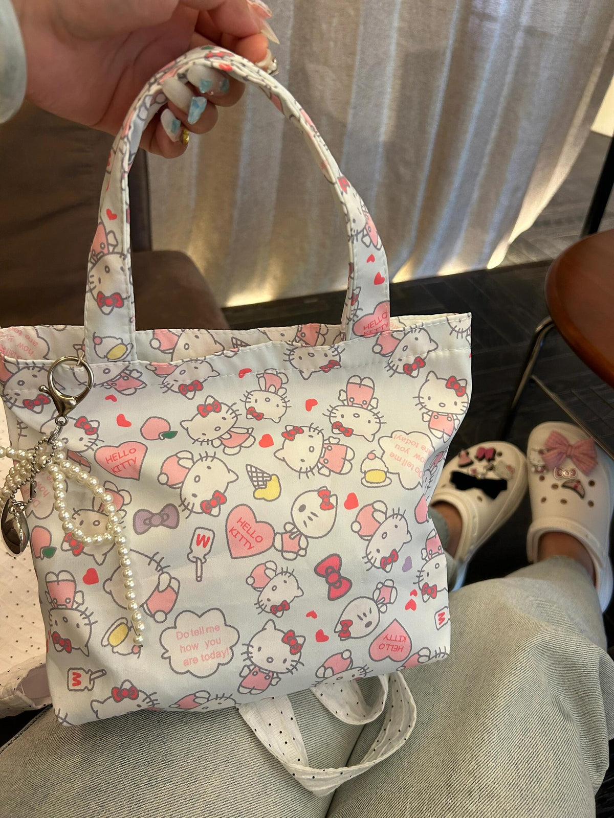 Kitty Cotton Tote Bag with Charm