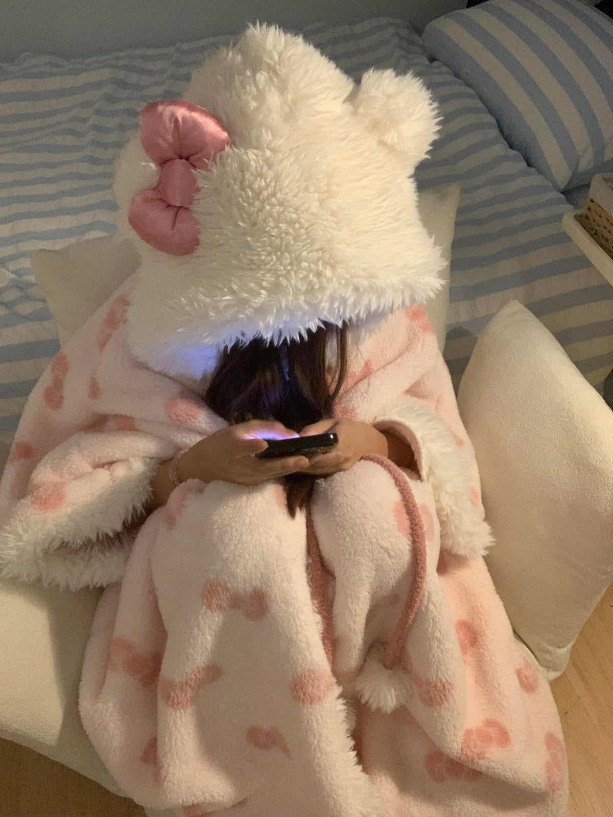 Hooded Kitty Fleece Blanket Sweater