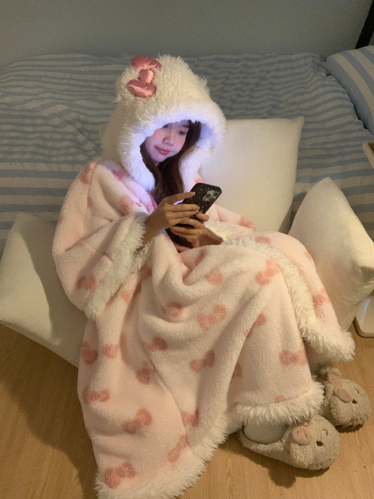 Hooded Kitty Fleece Blanket Sweater