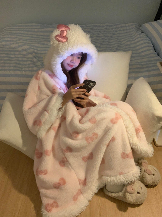 Hooded Kitty Fleece Blanket Sweater