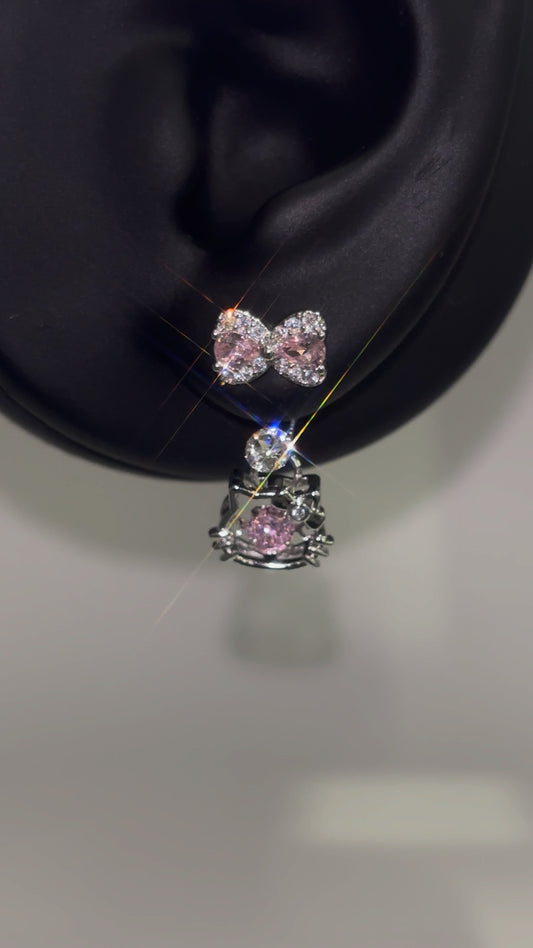 Stainless Steel Kitty Bow Drop Earrings