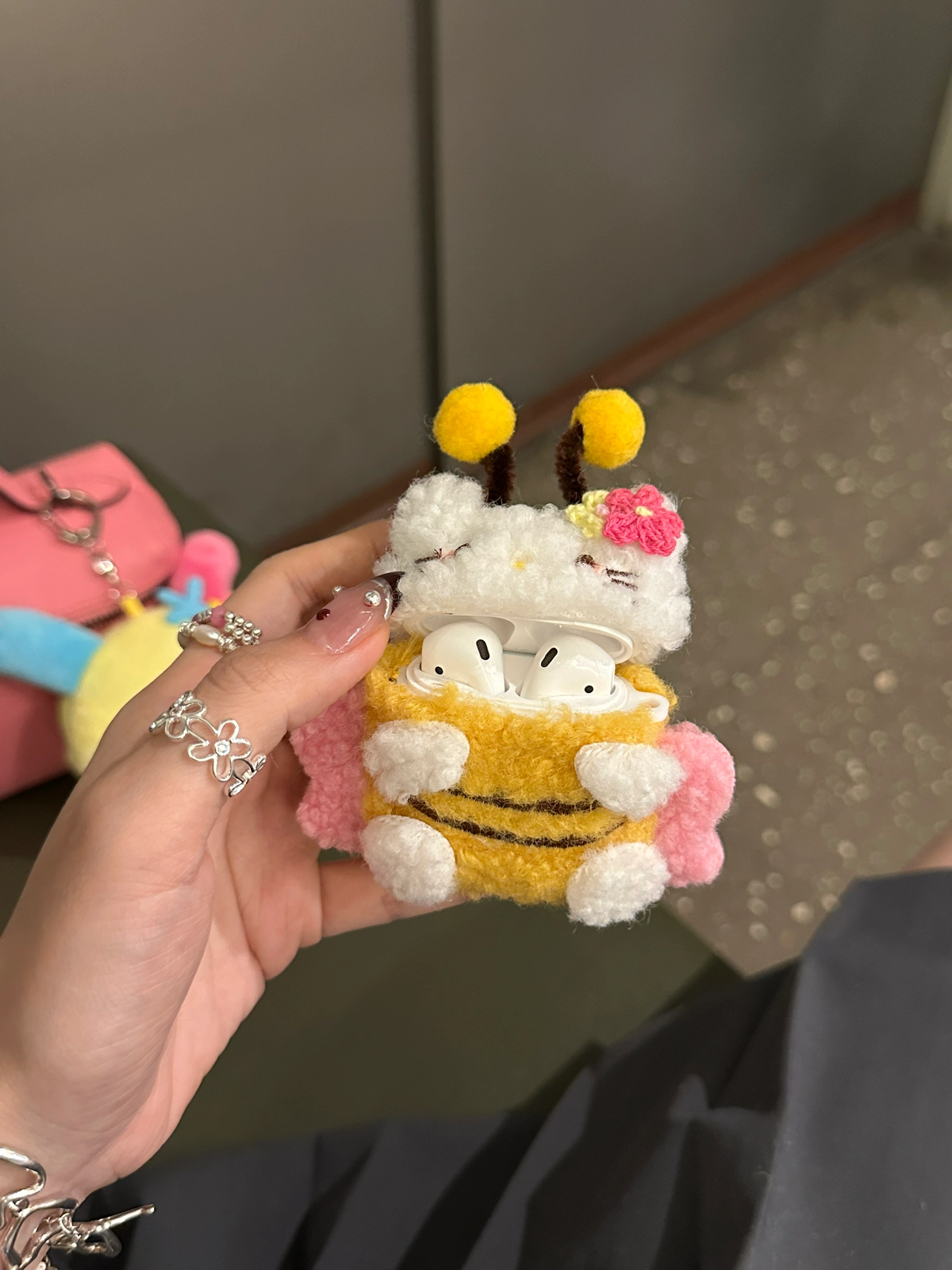 Bumblebee AirPods Case with Crochet Flowers