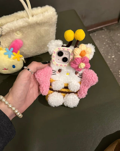 Bumblebee Fleece iPhone Case with Crochet Flowers