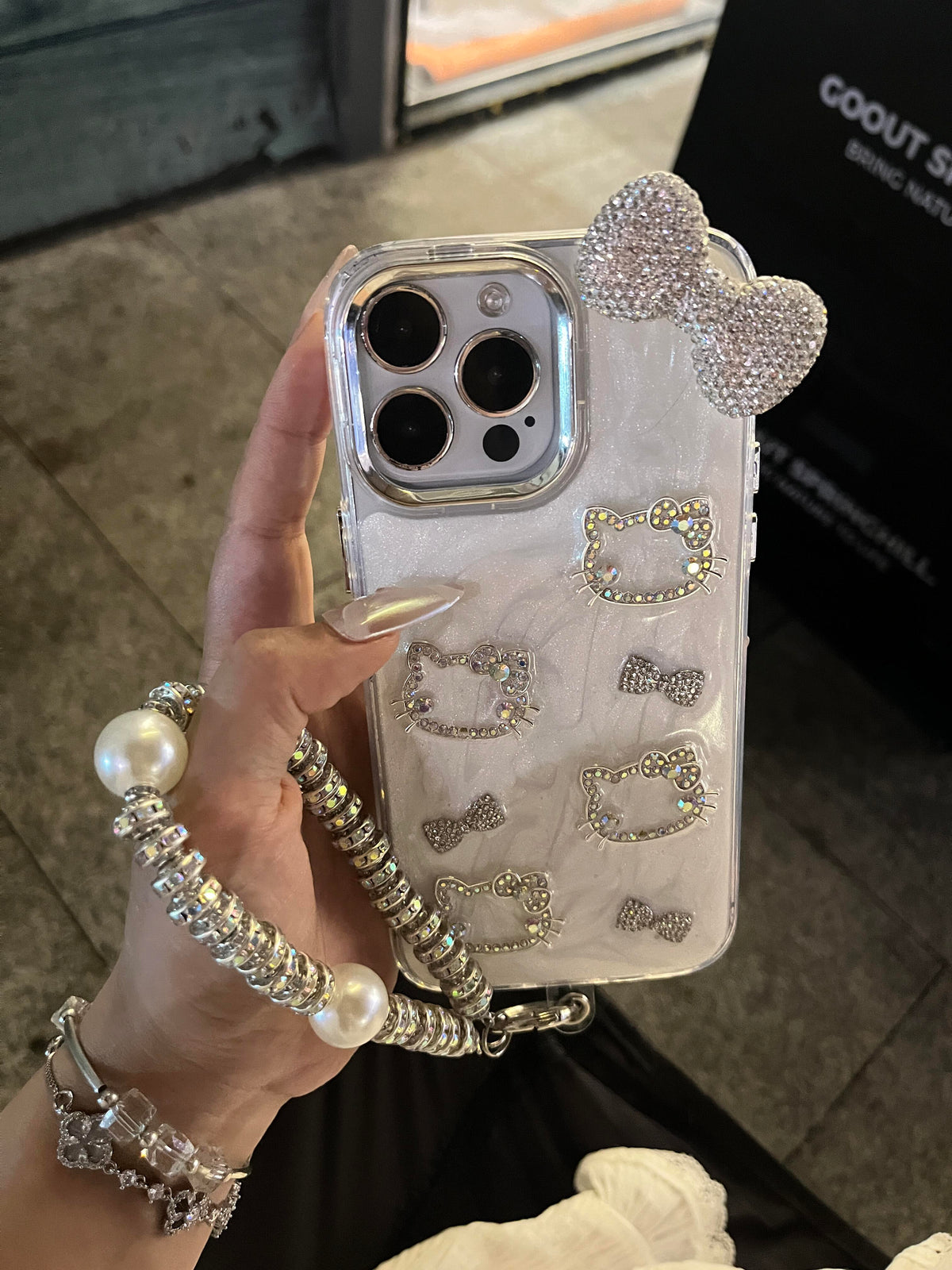 Kitty Rhinestone Charm iPhone Case with Holder