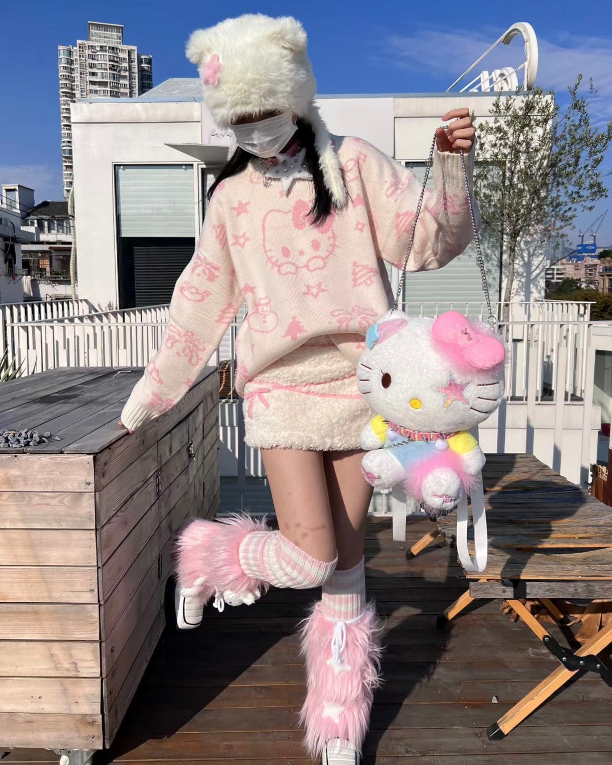 Pink Kawaii Punk Plush Backpack