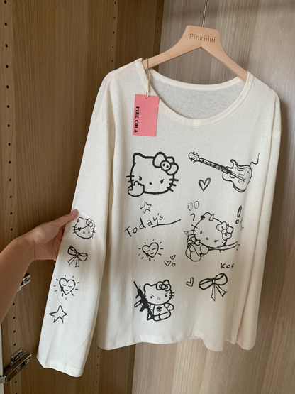 Kitty Y2K Graffiti Long-Sleeve Top