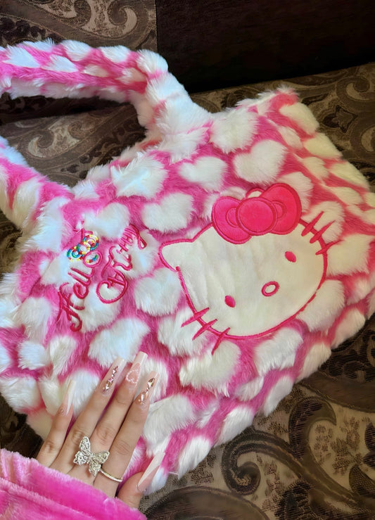 Pink Heart Furry Handbag