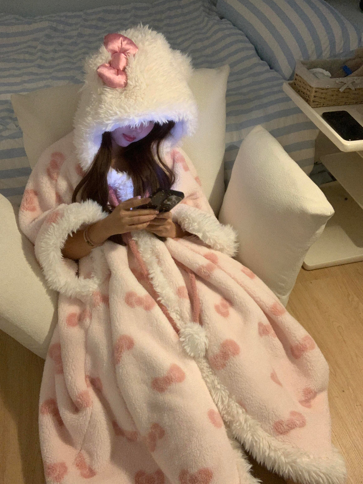 Hooded Kitty Fleece Blanket Sweater