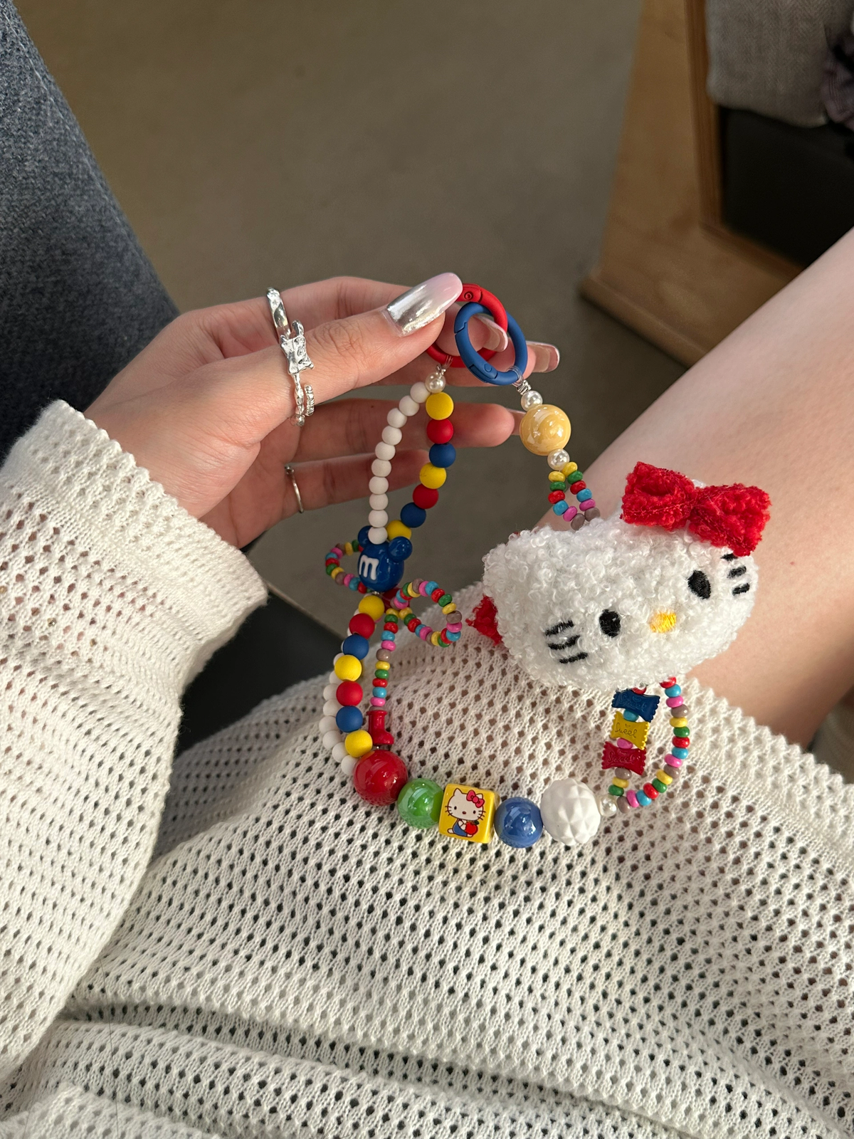 White Plush Kitty Beaded Phone and Bag Charm