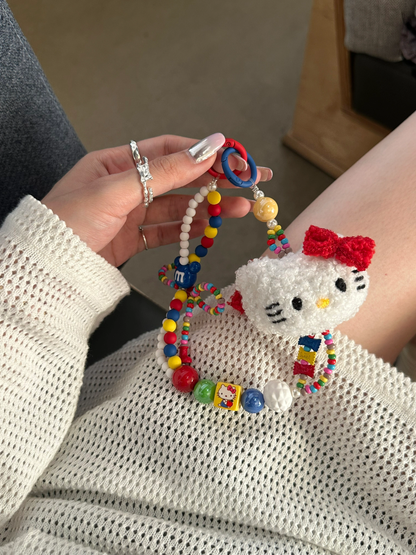 White Plush Kitty Beaded Phone and Bag Charm