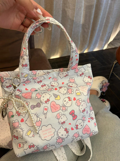 Kitty Cotton Tote Bag with Charm