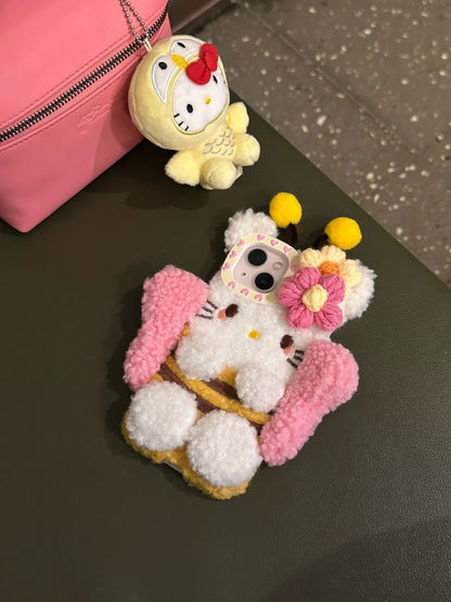 Bumblebee Fleece iPhone Case with Crochet Flowers