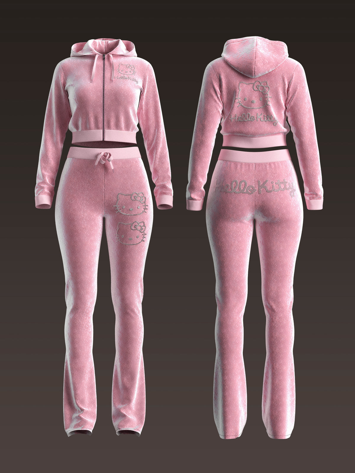 Kitty Rhinestone Velvet Tracksuit Set