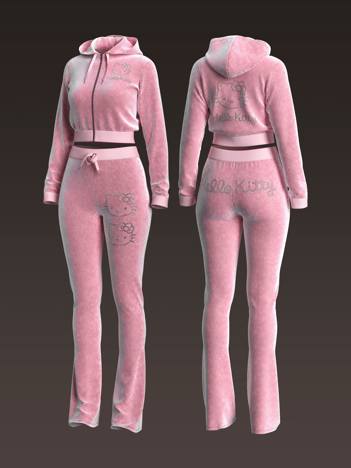 Kitty Rhinestone Velvet Tracksuit Set