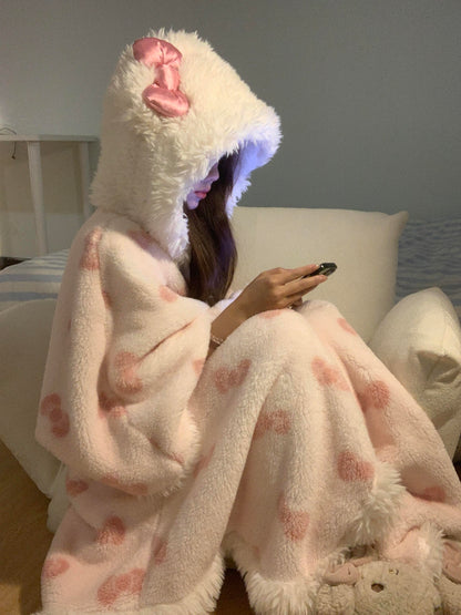 Hooded Kitty Fleece Blanket Sweater