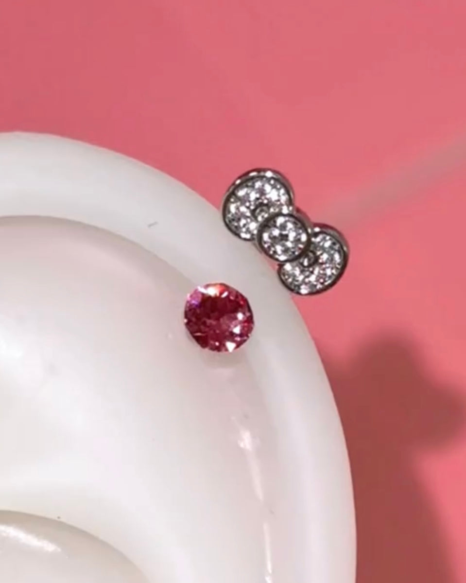 Kitty Bow Stainless Steel Helix Earrings