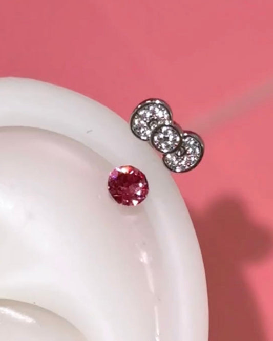 Kitty Bow Stainless Steel Helix Earrings
