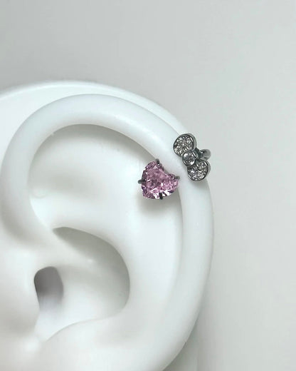 Kitty Bow Stainless Steel Helix Earrings