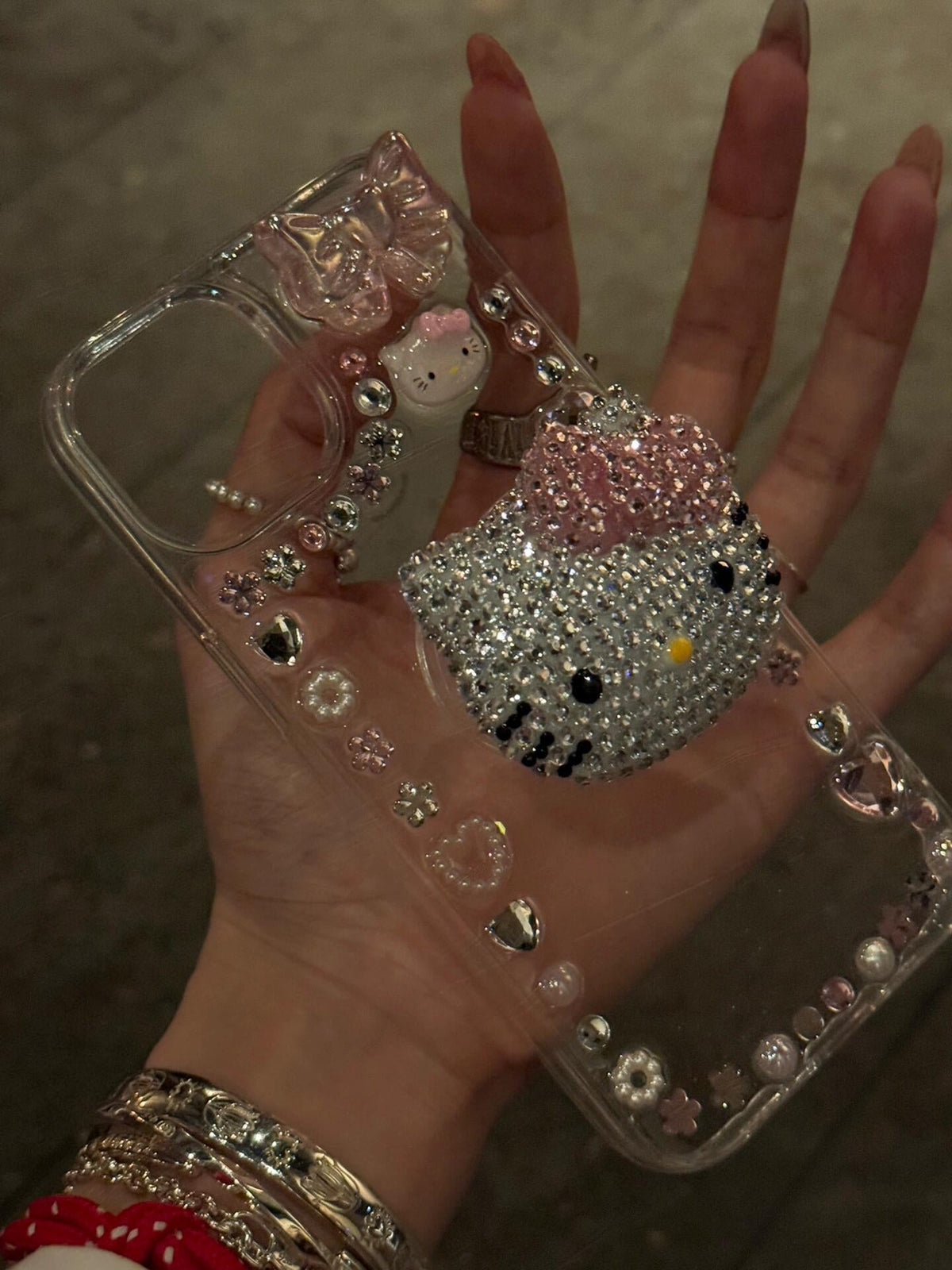 Clear Kitty Charm iPhone Case with Holder