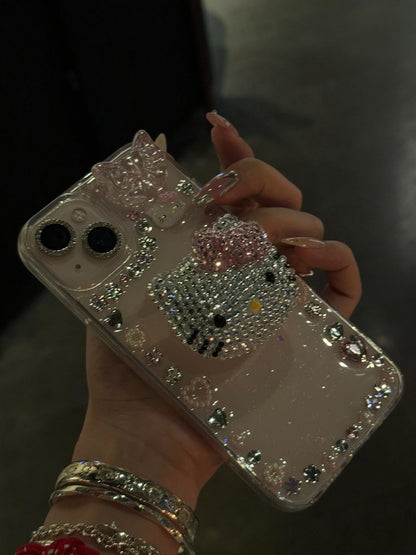 Clear Kitty Charm iPhone Case with Holder