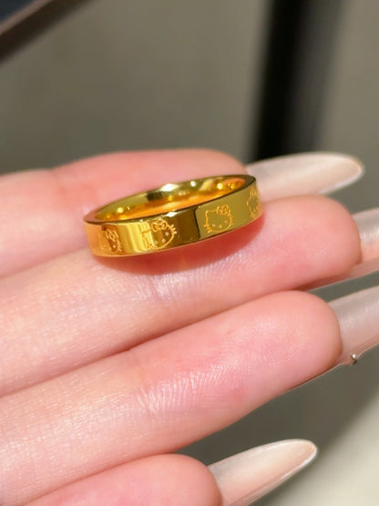Kitty Engraved Gold Band Ring