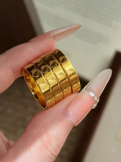 Kitty Engraved Gold Band Ring