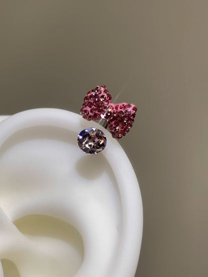 Pink Crystal Bow Helix Stud