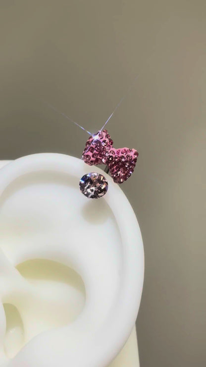 Pink Crystal Bow Helix Stud